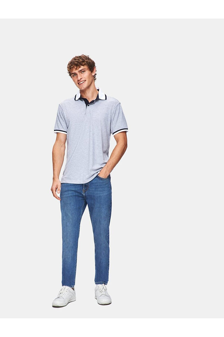LTB T-shirt gris régulier à col polo pressé