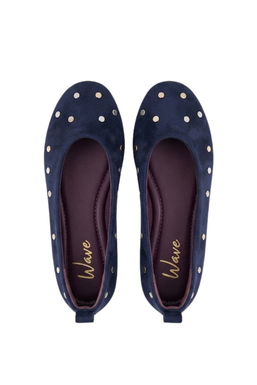 Wavelys LYN Chaussures Ballerines en Cuir Suédé Véritable à Semelle Confortable avec Clous Métalliques - Bleu marine