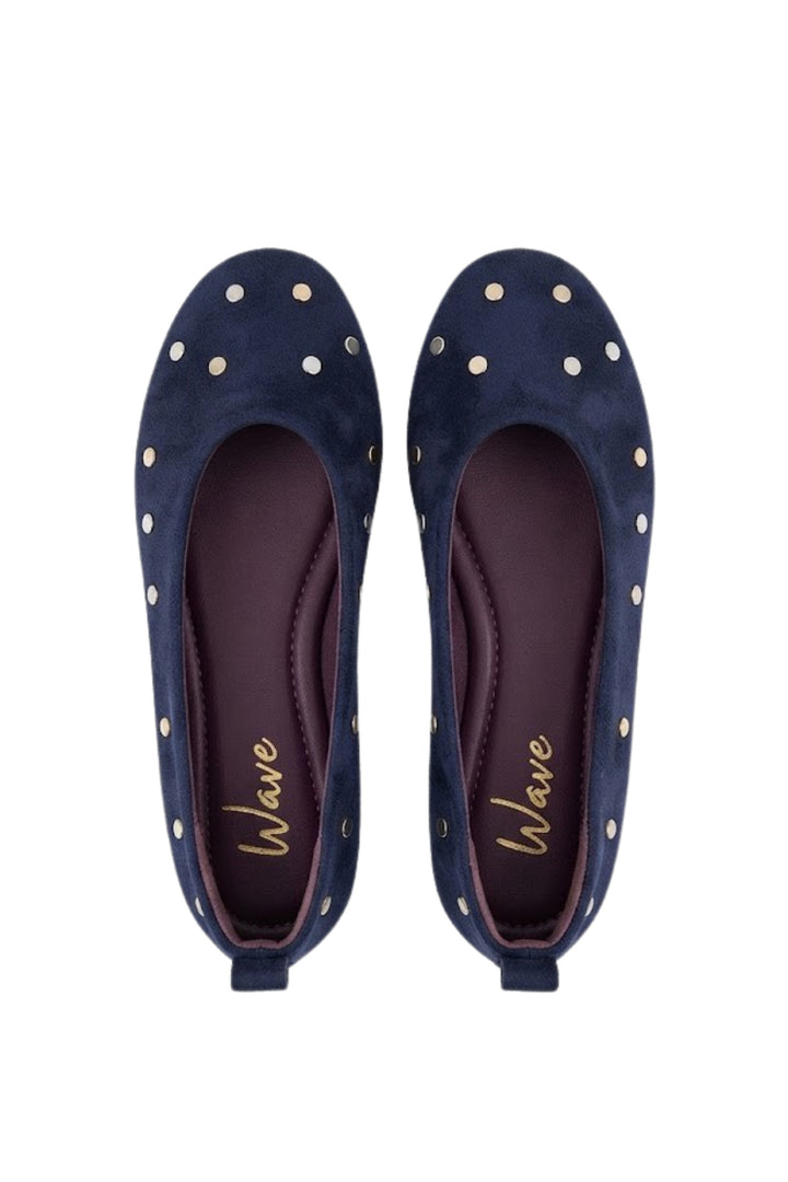 Wavelys LYN Chaussures Ballerines en Cuir Suédé Véritable à Semelle Confortable avec Clous Métalliques - Bleu marine