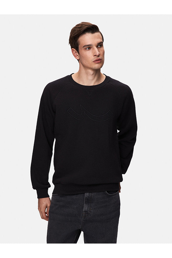 LTB Sweat-shirt noir coupe droite à manches longues et col en O pointu