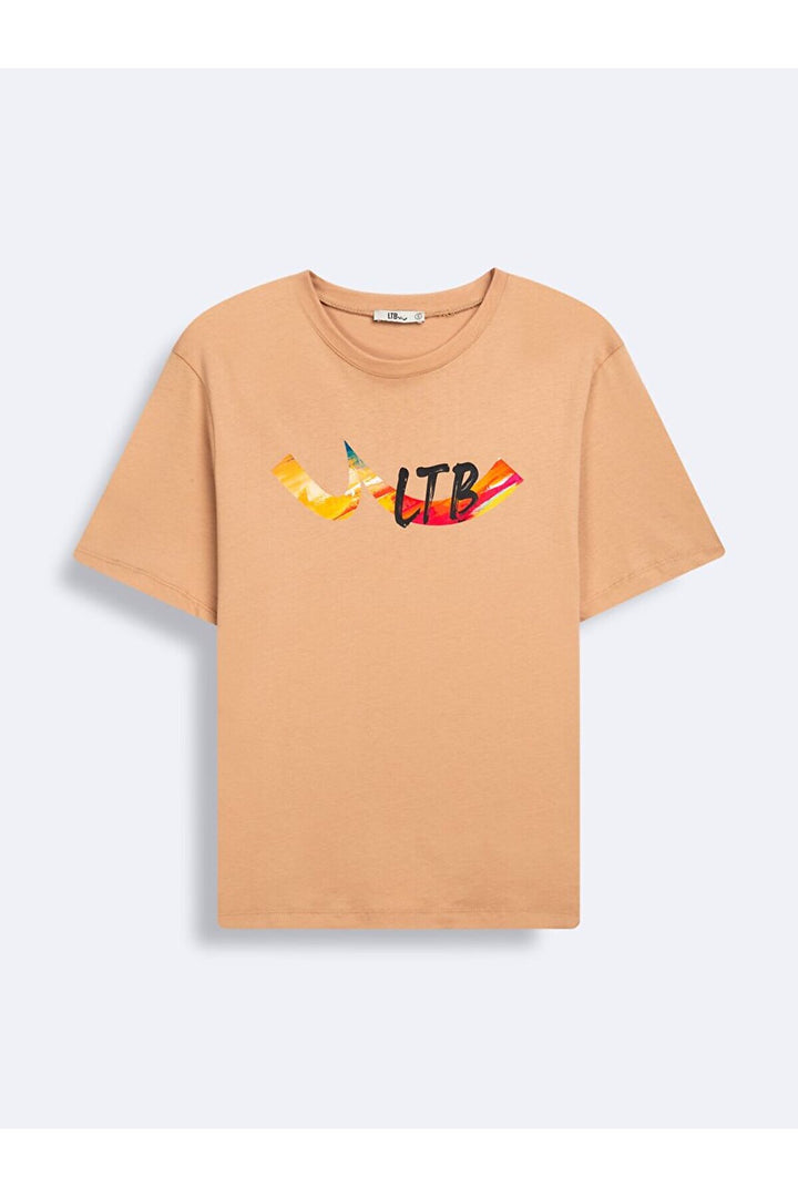 LTB T-shirt beige à col rond et imprimé Sıgn à manches courtes - Beige_2529