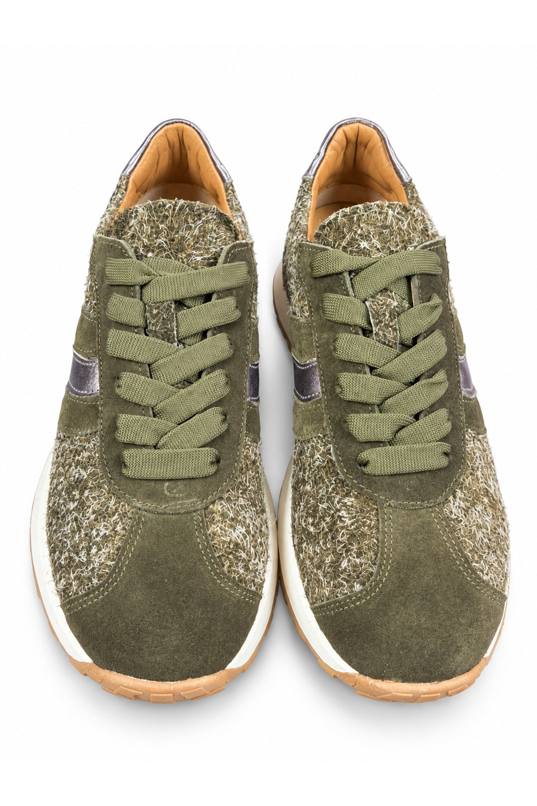 Wavelys Baskets confortables pour femmes en cuir suédé véritable kaki avec semelle en caoutchouc souple et flexible. - Kaki