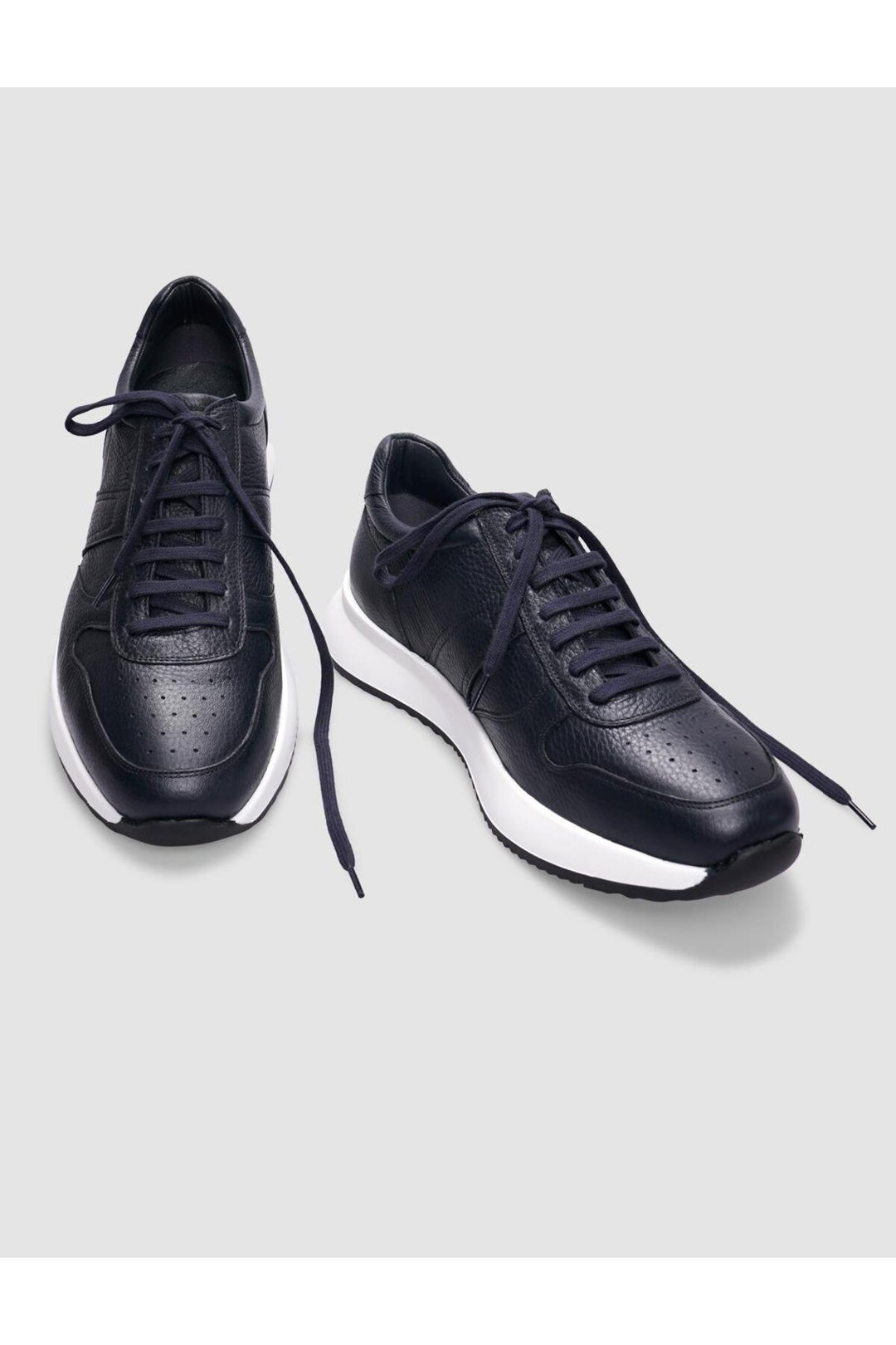 Cabani Shoes Chaussures de sport pour hommes en cuir véritable bleu marine à lacets - Bleu marine
