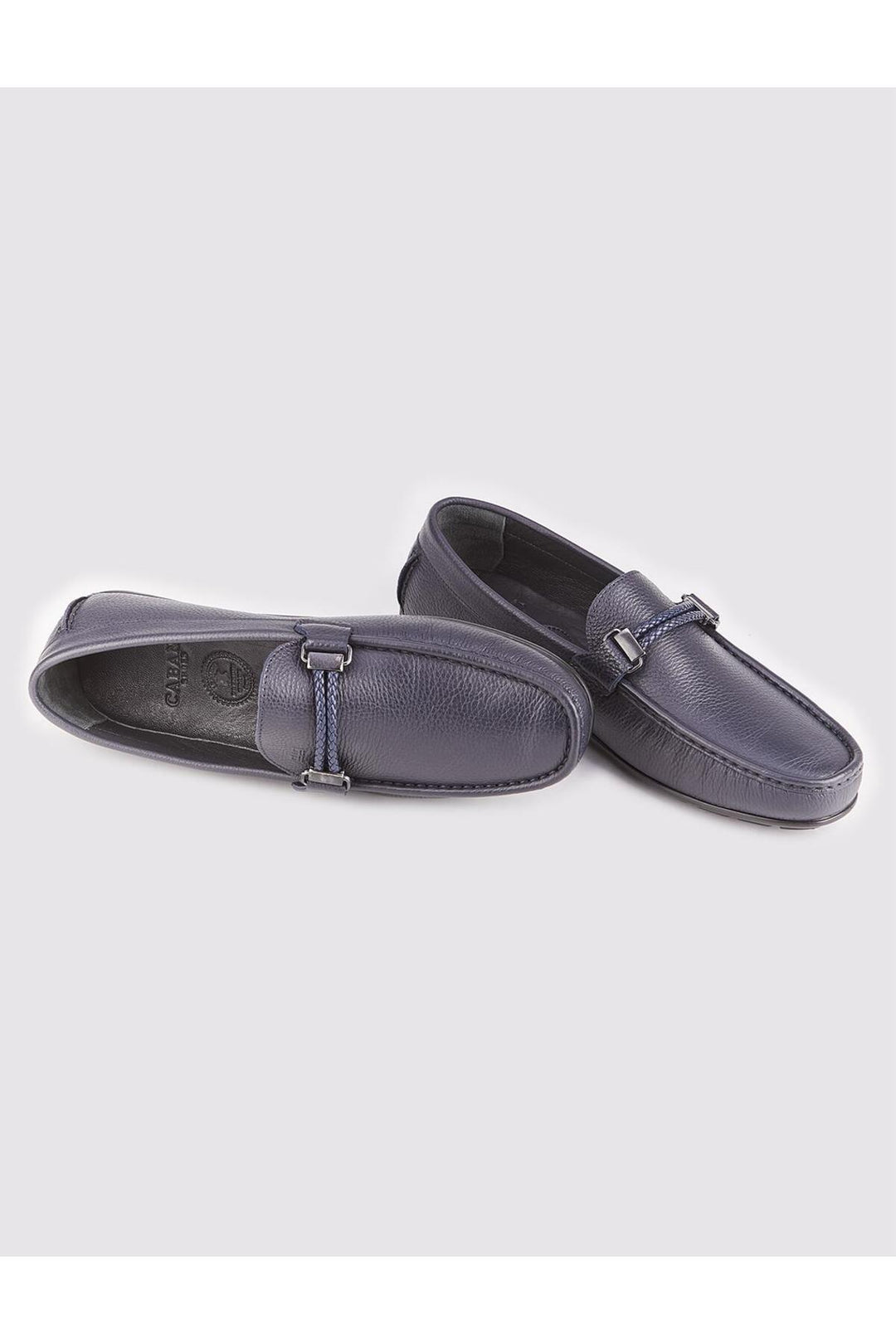 Cabani Shoes Mocassins pour hommes en cuir véritable avec semelle en caoutchouc bleu marine - Bleu marine