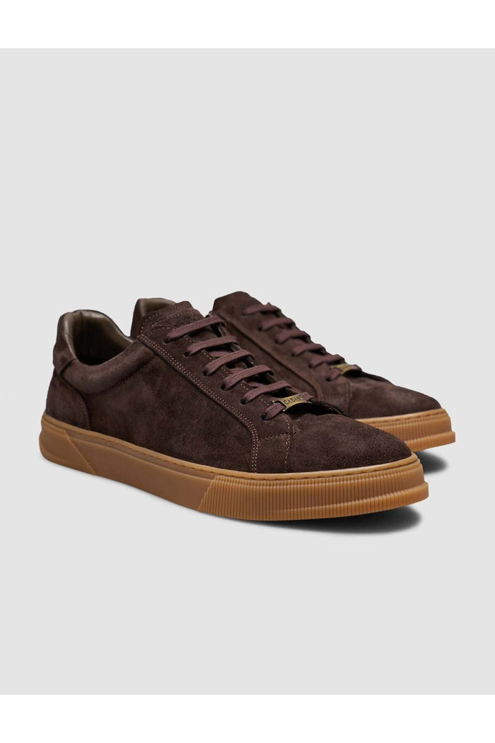 Cabani Shoes Baskets pour hommes en cuir suédé marron à lacets avec semelle tabac. - Marron