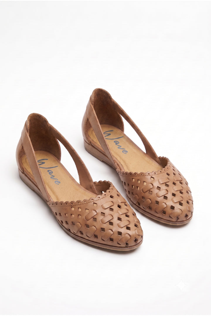 Wavelys Sandales en cuir confortables à enfiler pour femmes - Marron