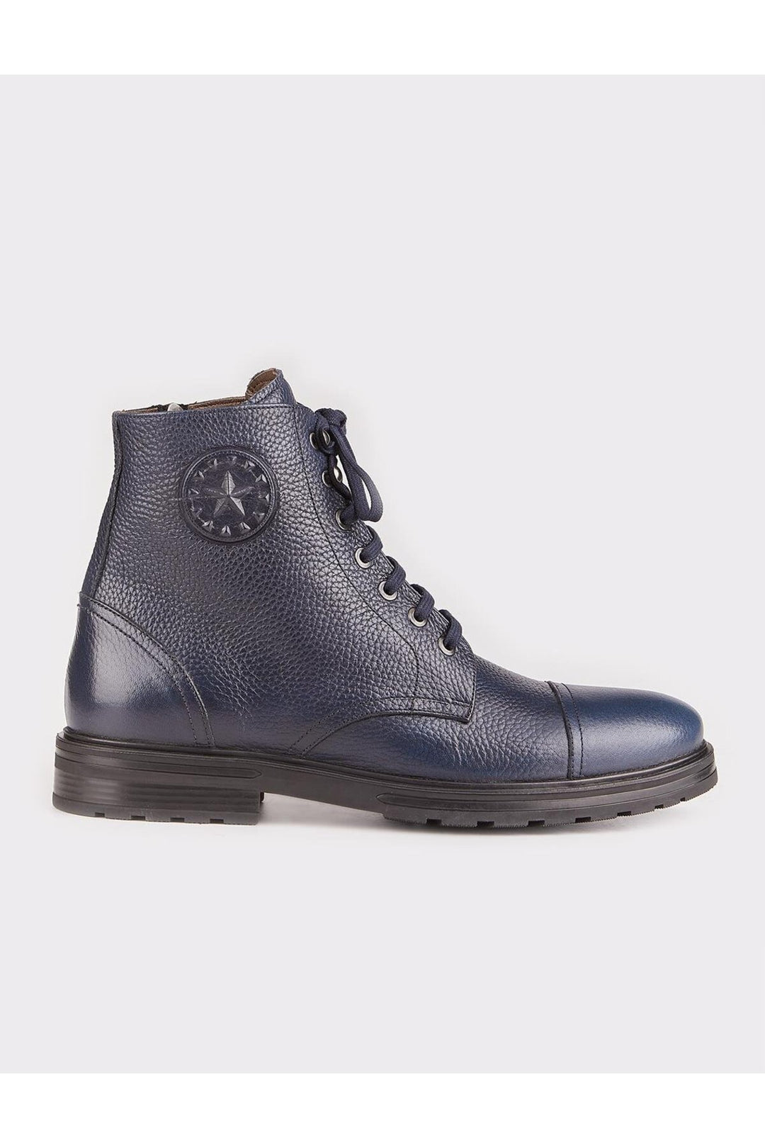 Cabani Shoes Bottines pour hommes en cuir véritable bleu marine à lacets et fermeture éclair. - Bleu marine