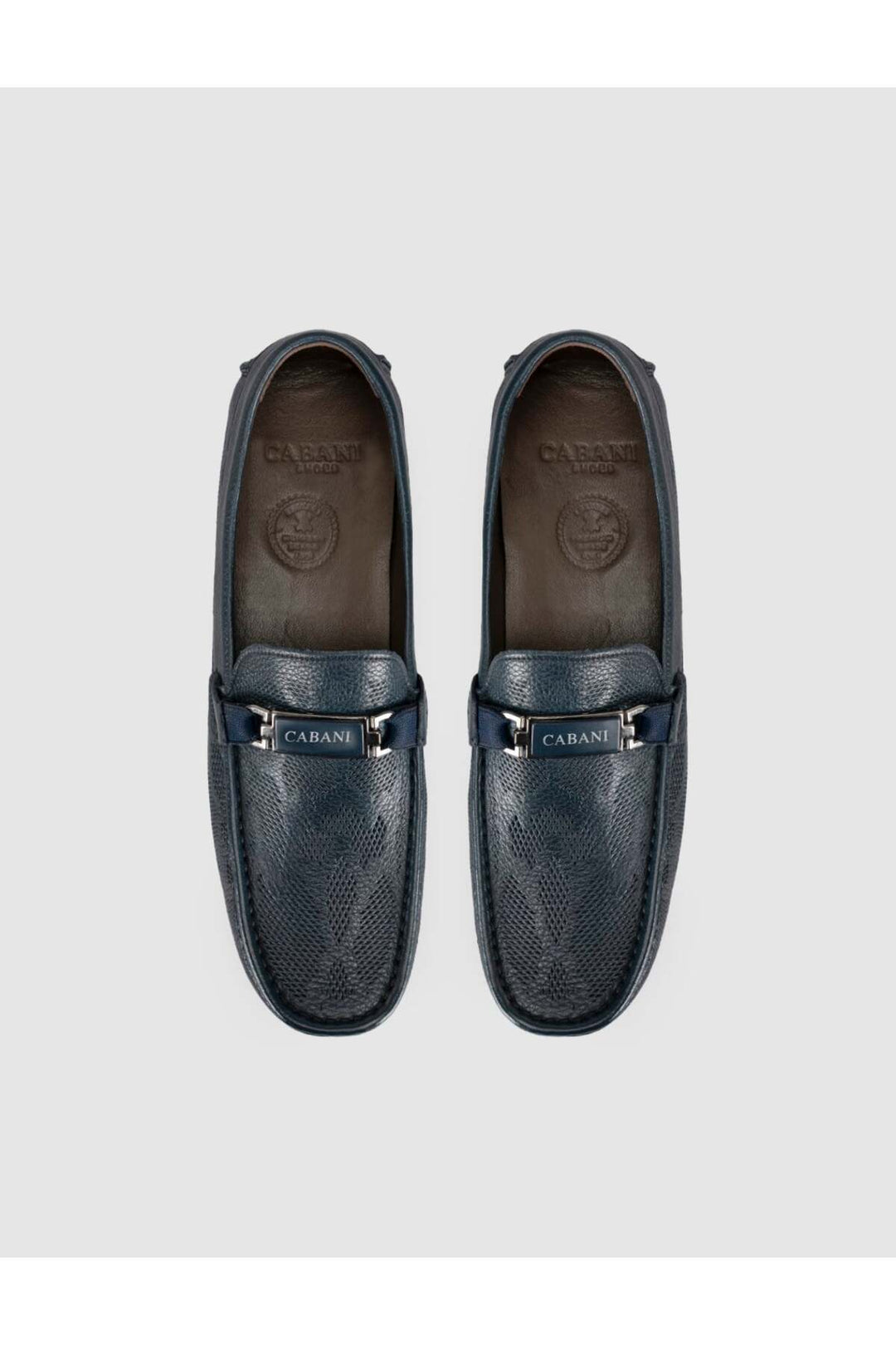 Cabani Shoes Mocassin conducteur pour homme en cuir bleu marine à motifs - Bleu marine