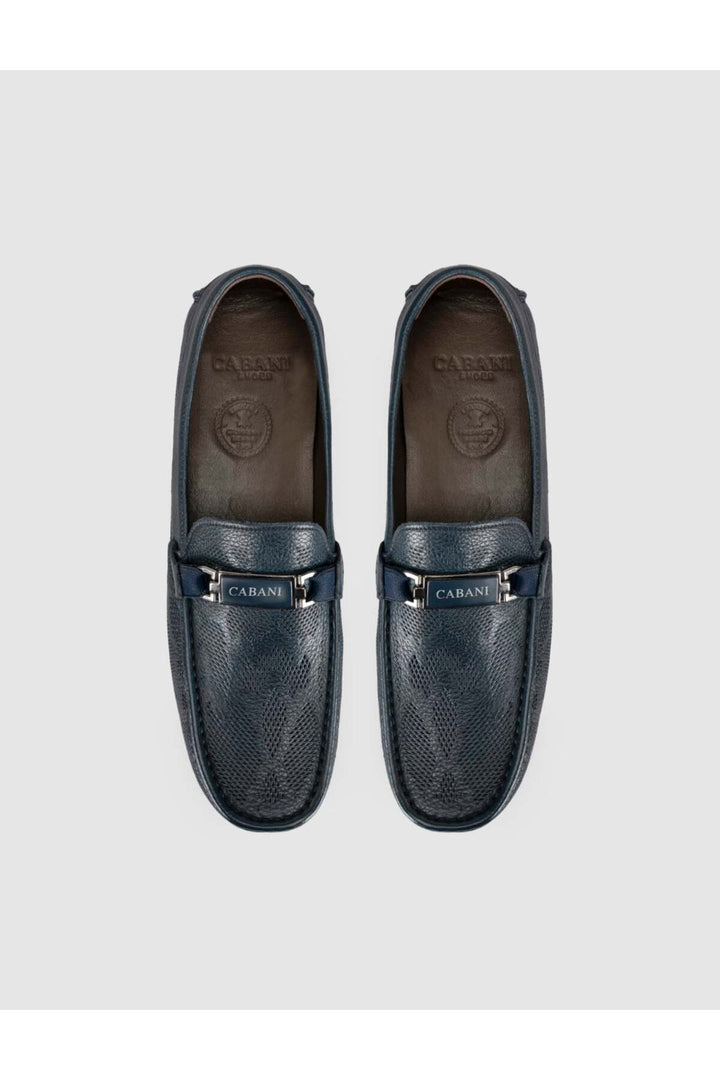 Cabani Shoes Mocassin conducteur pour homme en cuir bleu marine à motifs - Bleu marine