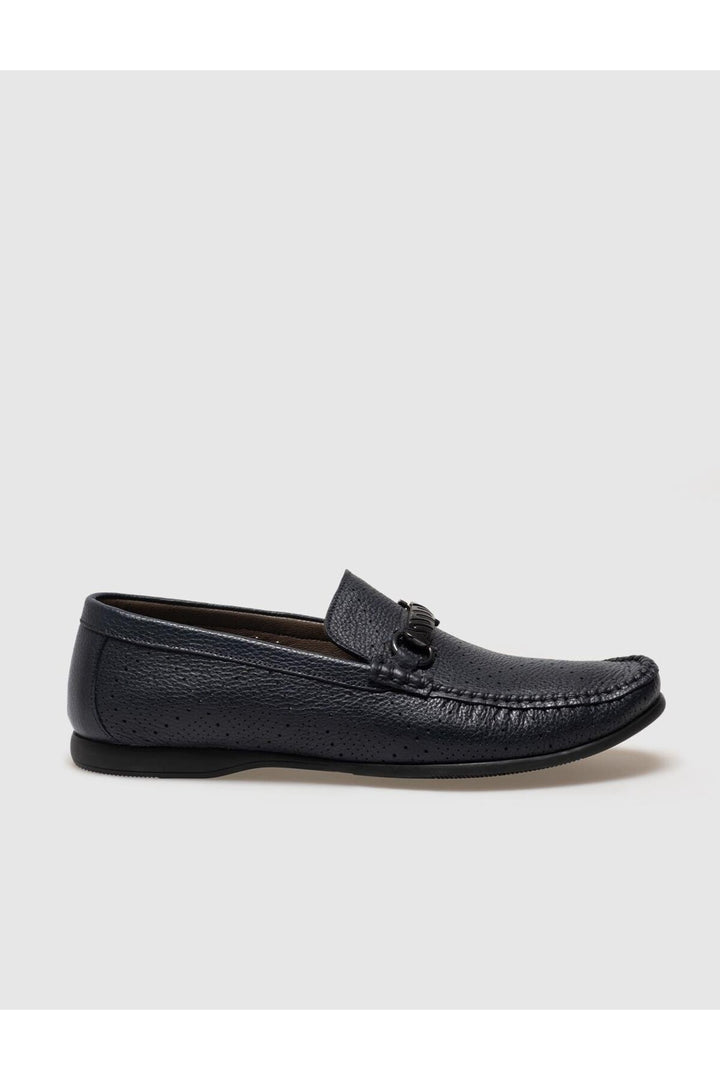 Cabani Shoes Mocassin pour homme en cuir véritable bleu marine avec boucle. - Bleu marine