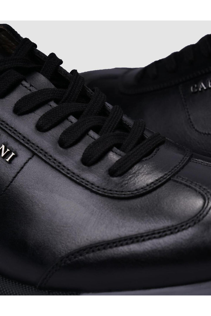 Cabani Shoes Lodi %100 Cuir Véritable Baskets Noires à Lacets pour Hommes - Noir