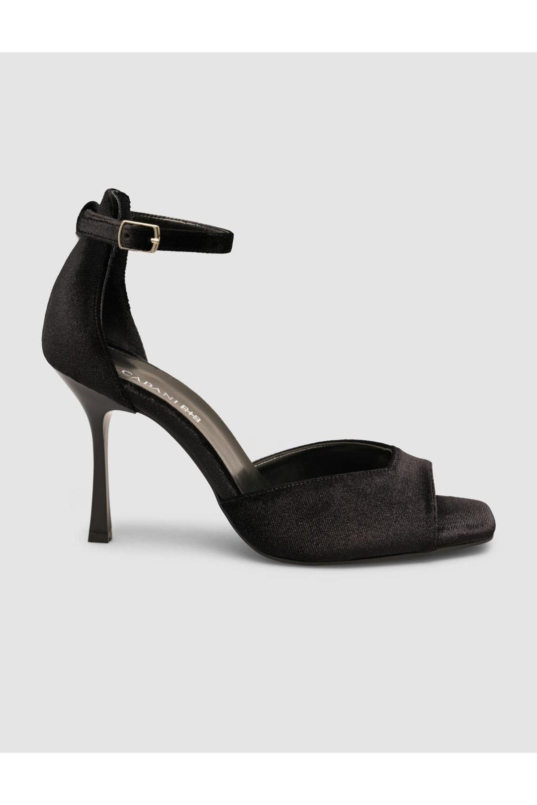 Cabani Shoes Chaussures à talons pour femmes en velours noir avec boucle à la cheville - Noir