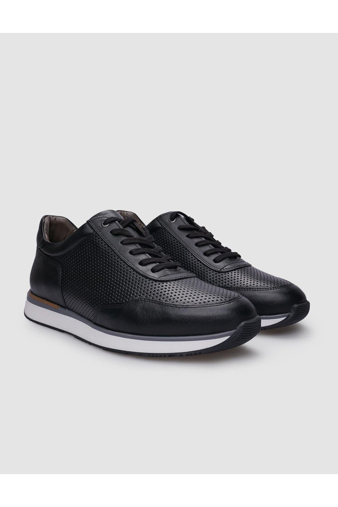 Cabani Shoes %100 Cuir véritable Baskets pour hommes noires à lacets - Noir