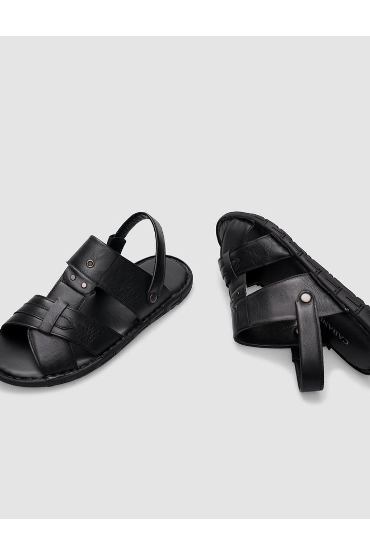 Cabani Shoes Sandales quotidiennes pour hommes en cuir véritable noir 100% - Multicolore