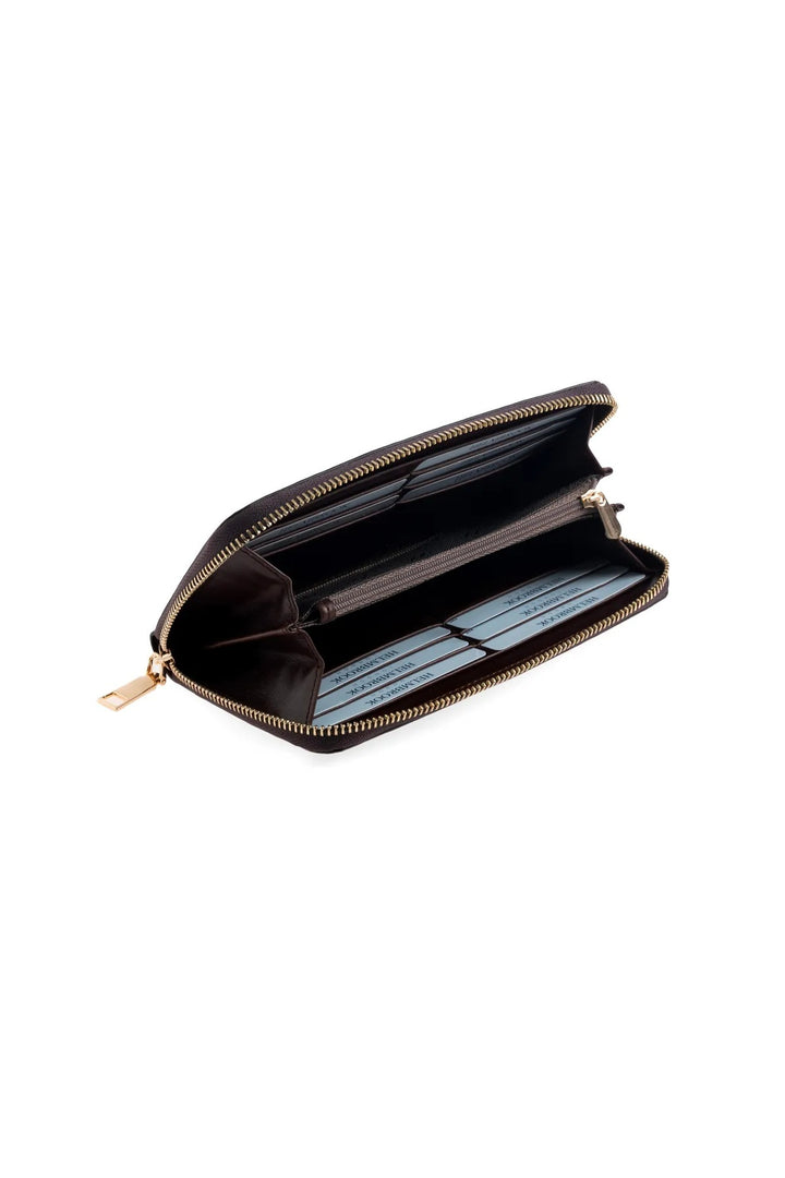 helmbrook Femme Cuir Véritable Grand Portefeuille Fermeture Éclair RFID Protégé Amelia Café Kaki