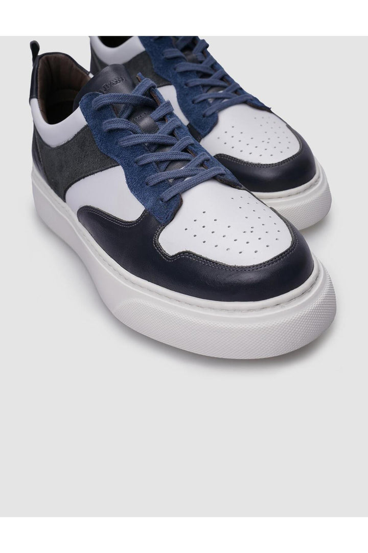 Cabani Shoes Baskets pour hommes en cuir véritable gris à lacets 100% - Gris