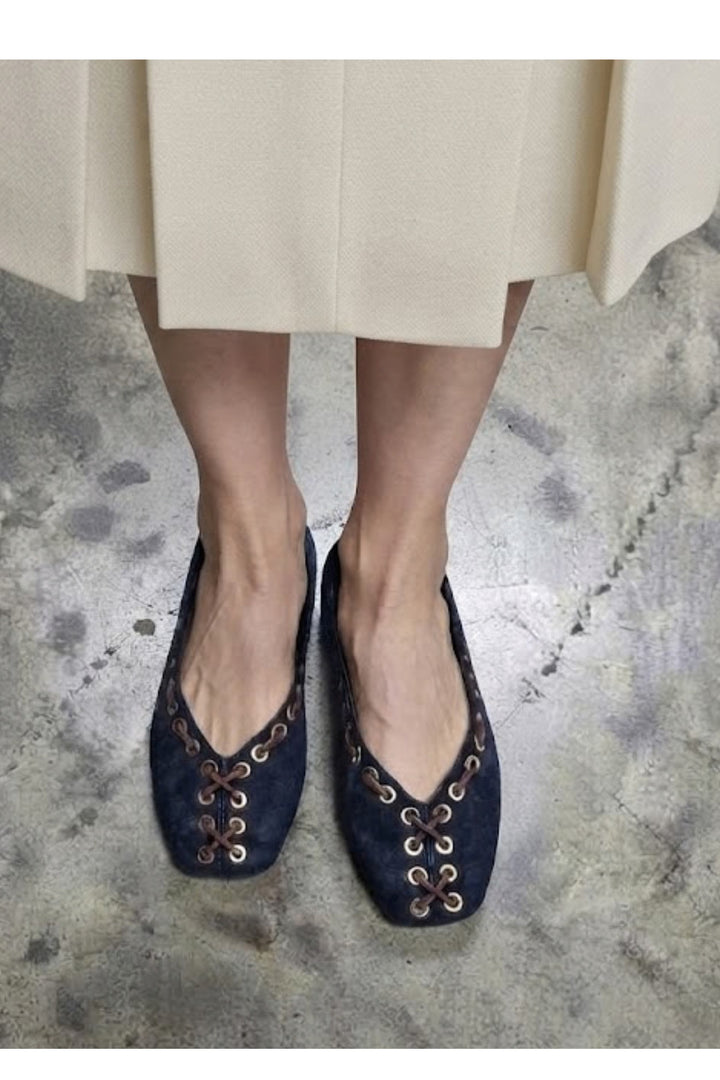 Wavelys DEXA Ballerines en cuir suédé véritable bleu marine à bout métallique avec un confort optimal. - Bleu marine