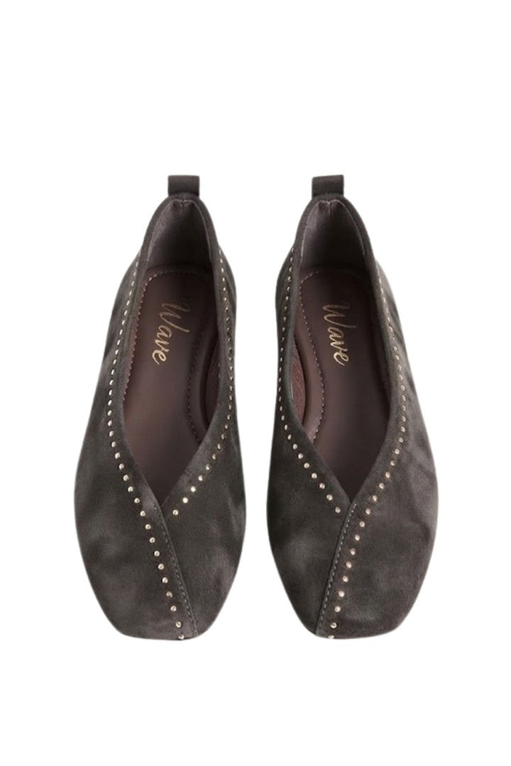 Wavelys VANESA Ballerines en cuir suédé véritable à semelle confortable avec détails cloutés - Marron