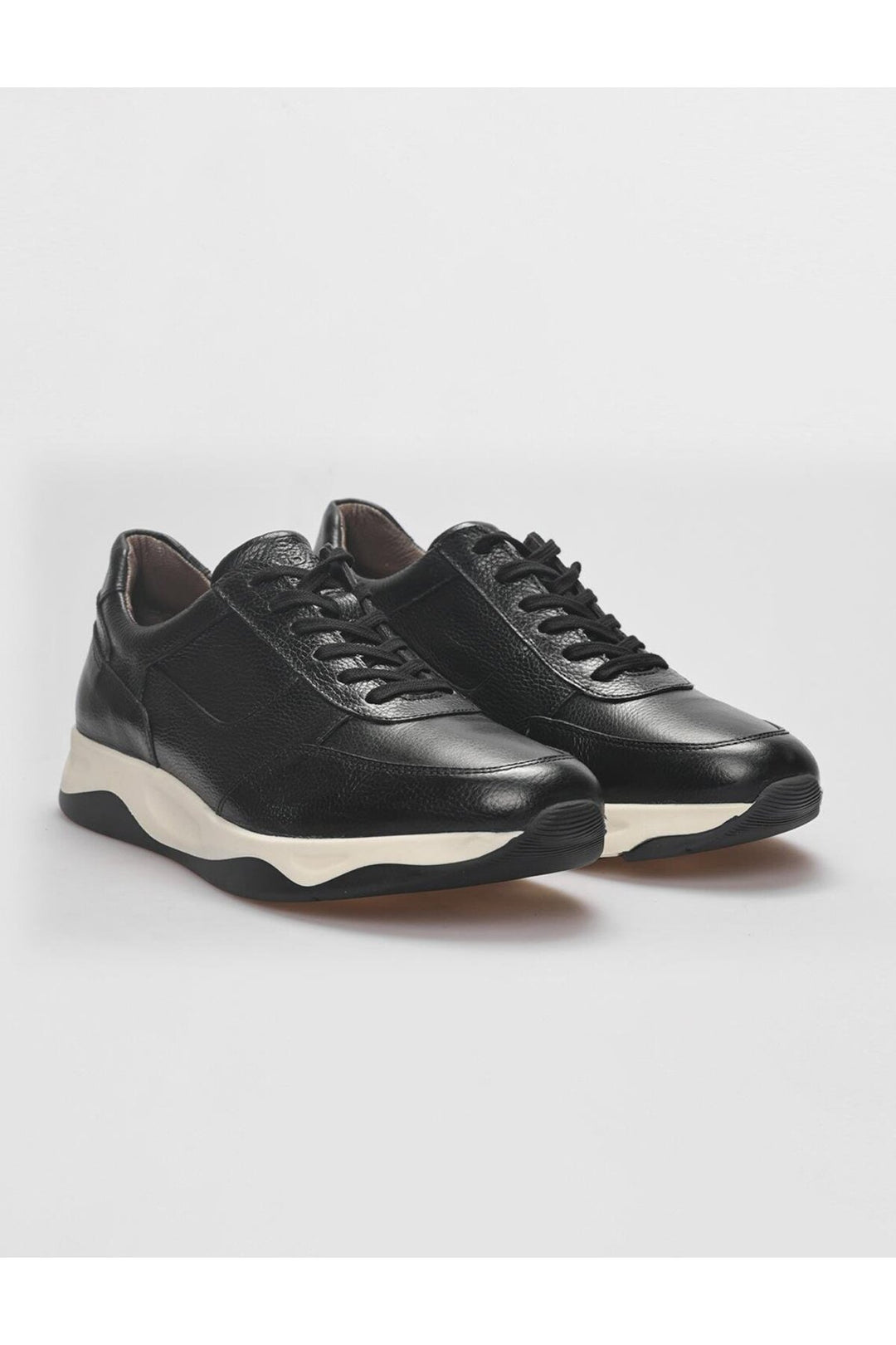 Cabani Shoes Chaussures de sport pour hommes en cuir véritable noires à lacets - Noir
