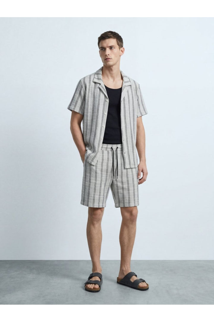 LTB Short en tricot blanc à rayures jacquard - Blanc