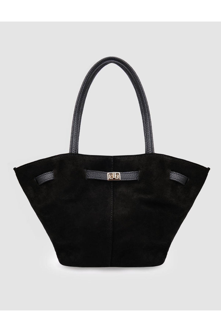 Cabani Shoes Sac à main en cuir suédé véritable noir avec boucle pour femme - Noir