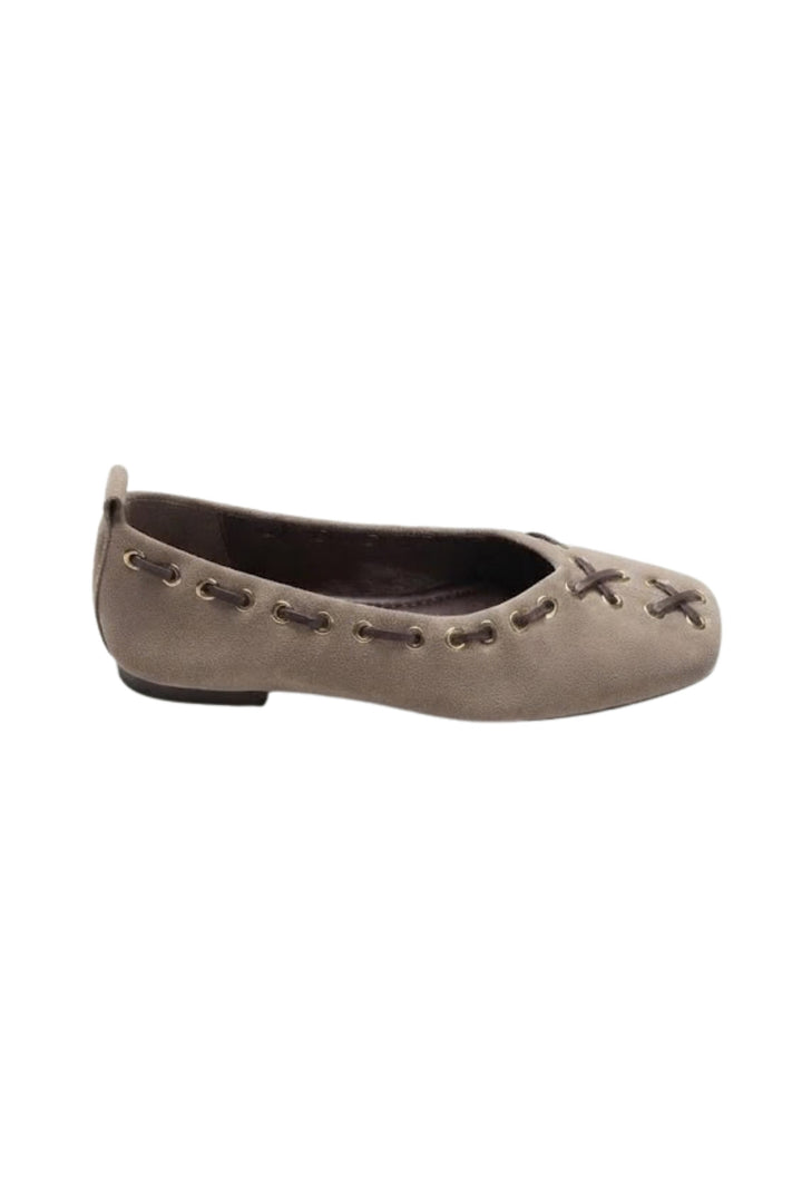 Wavelys DEXA Ballerines en cuir suédé véritable bleu marine à bout métallique avec un confort optimal. - Beige