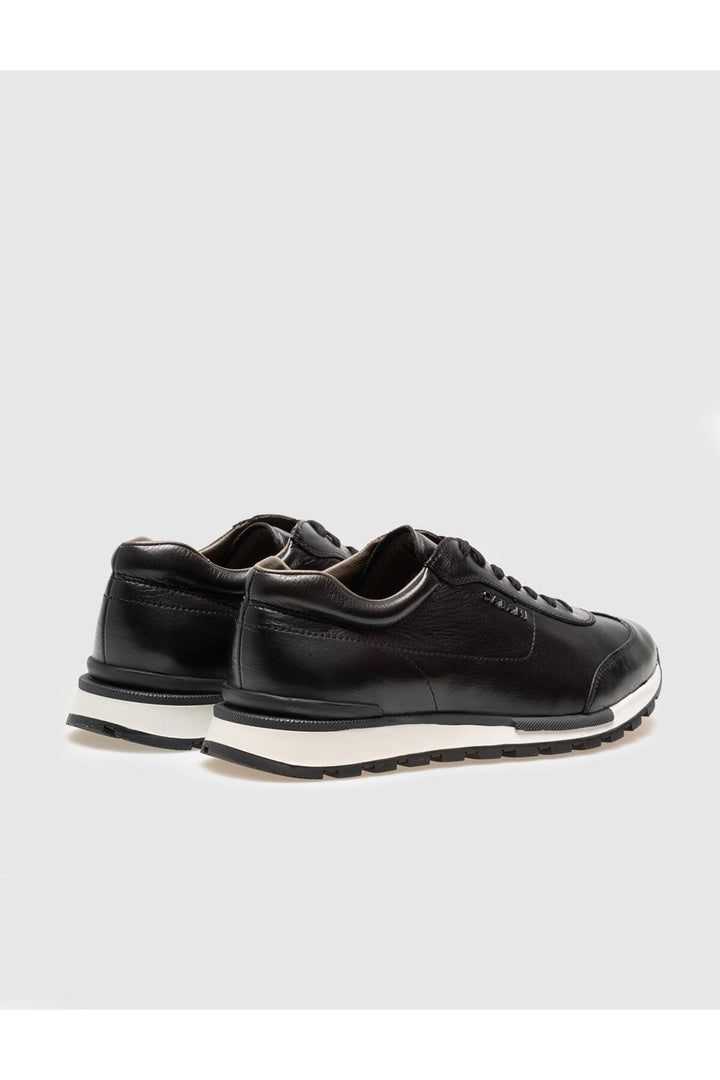Cabani Shoes Lodi Chaussures de sport pour hommes en cuir véritable noir à lacets - Noir