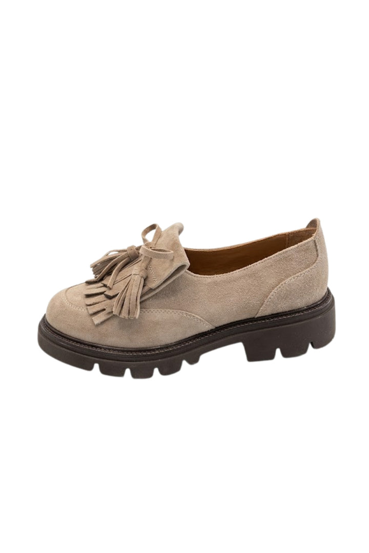 Wavelys ELCHE Mocassin élégant en cuir suédé véritable beige avec effet de brûlage spécial - Beige