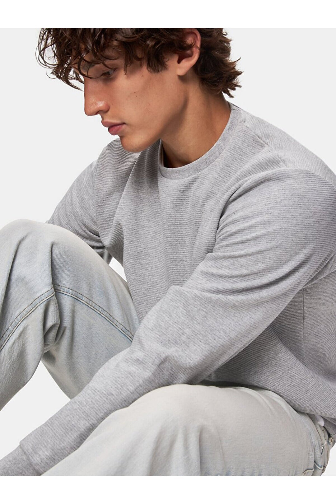 LTB Sweat-shirt gris à manches longues avec encolure en O