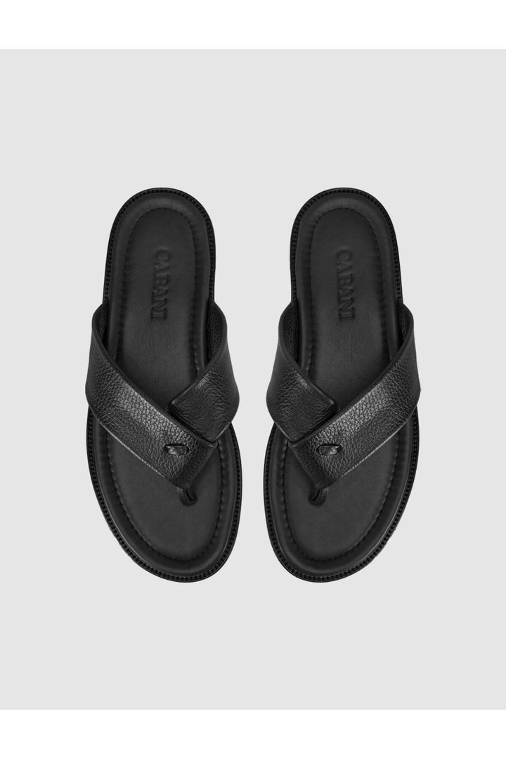 Cabani Shoes Sandales en cuir véritable noires pour hommes à entre-doigts - Noir