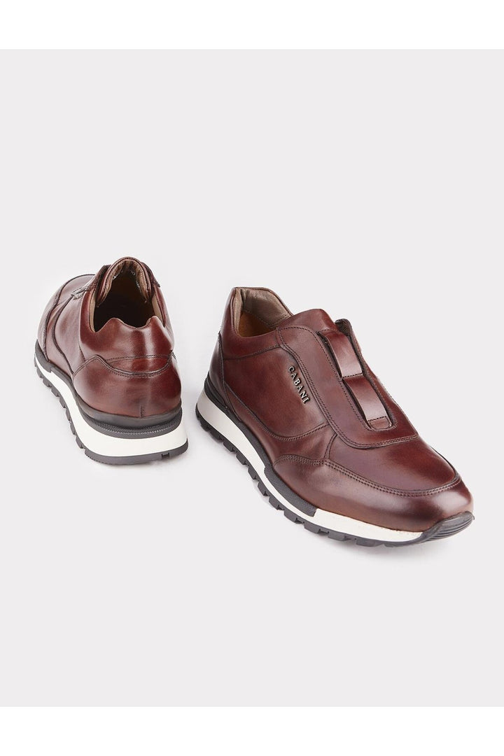 Cabani Shoes Chaussures de sport pour hommes en cuir véritable marron avec semelle en caoutchouc léger - Marron
