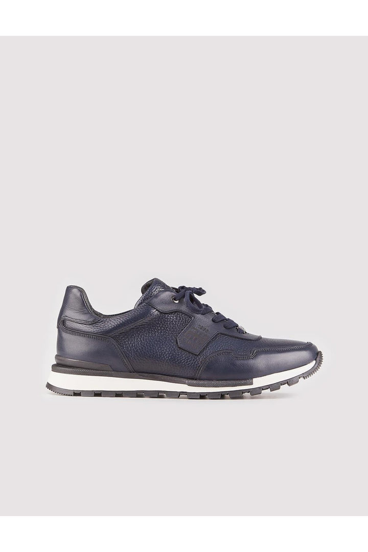 Cabani Shoes Chaussures de sport pour hommes en cuir véritable bleu marine à lacets - Bleu marine