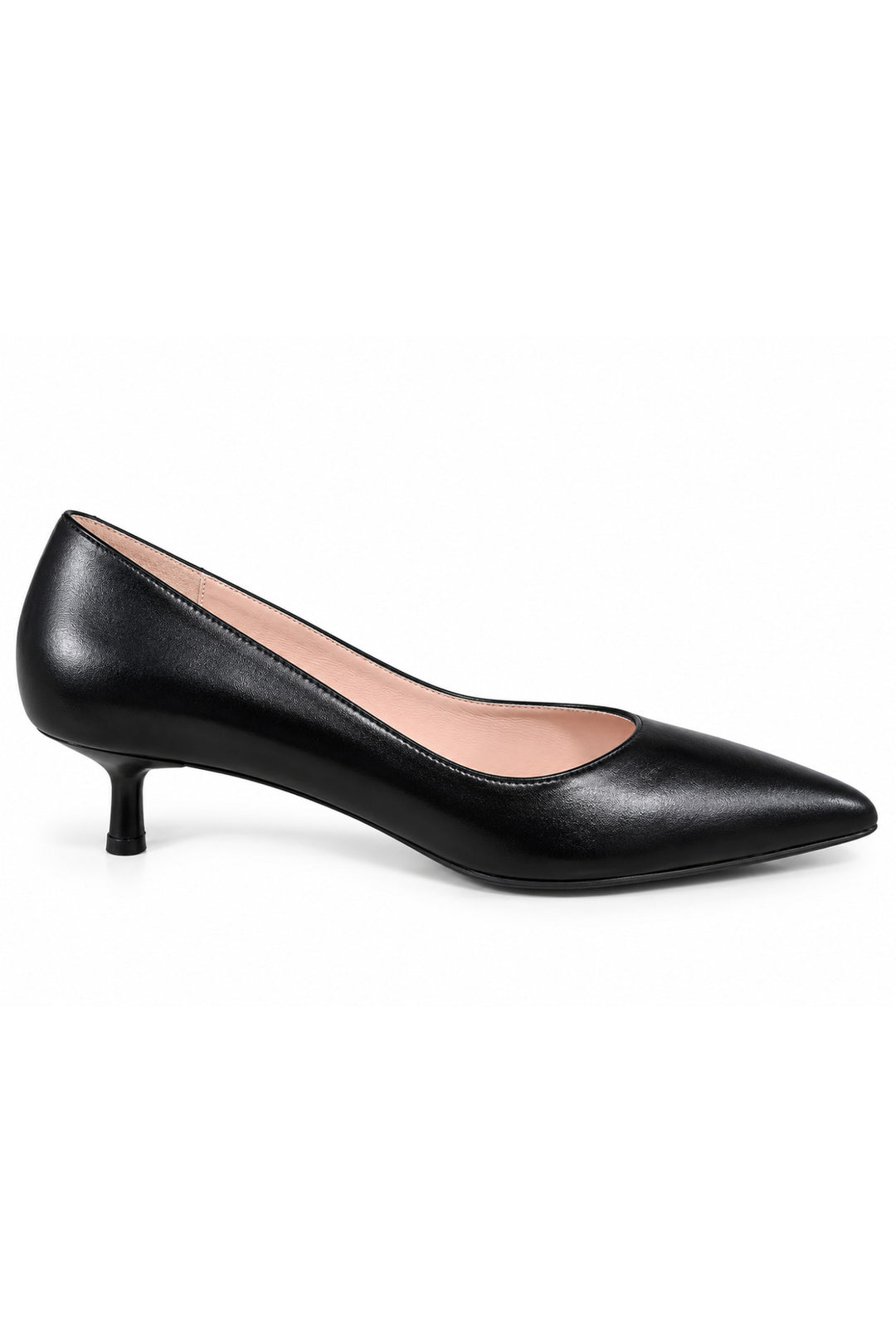 Wavelys Intérieur Extérieur Cuir Véritable Élégant Escarpin à Talon Kitten à Bout Pointu - Noir