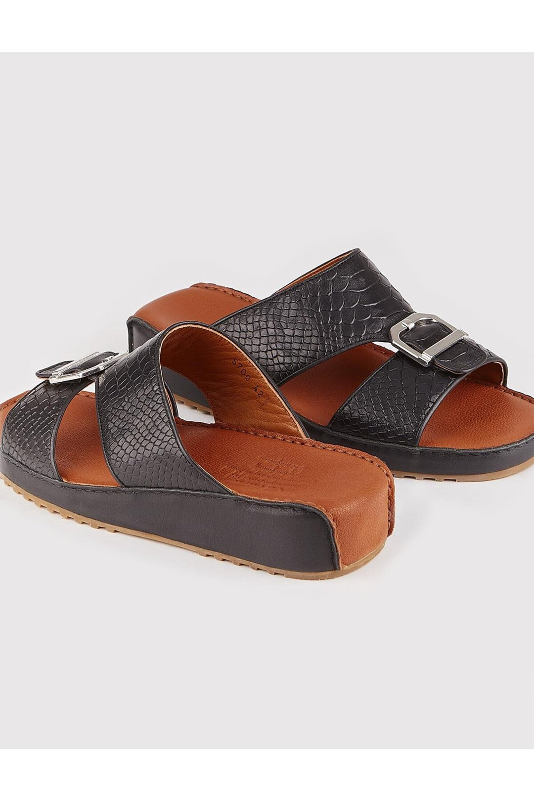 Cabani Shoes Sandale pour homme en cuir véritable à double bande noire - Noir