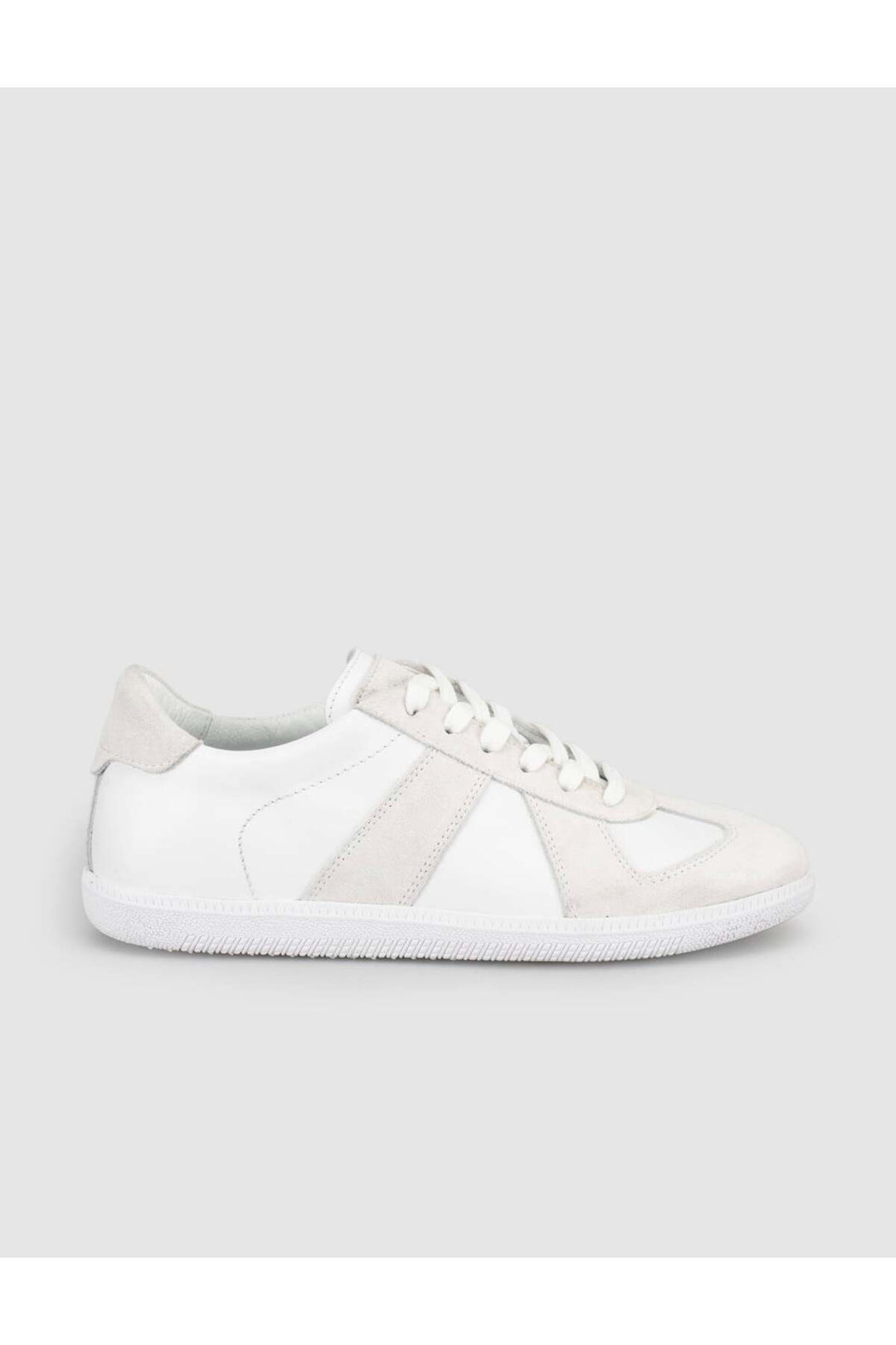 Cabani Shoes Baskets rétro à détails en bandes en cuir véritable blanc pour femme - Blanc