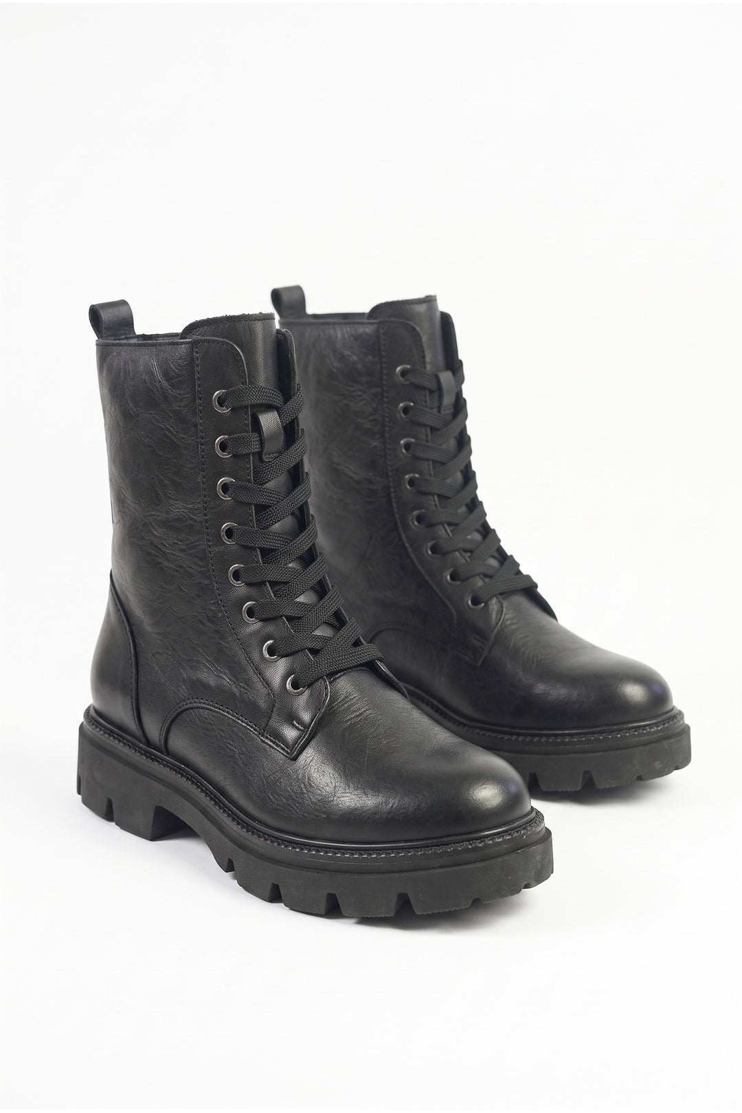 Wavelys ELCHE Bottes à lacets pour femmes en cuir véritable noir élégantes et confortables avec fermeture éclair - Noir