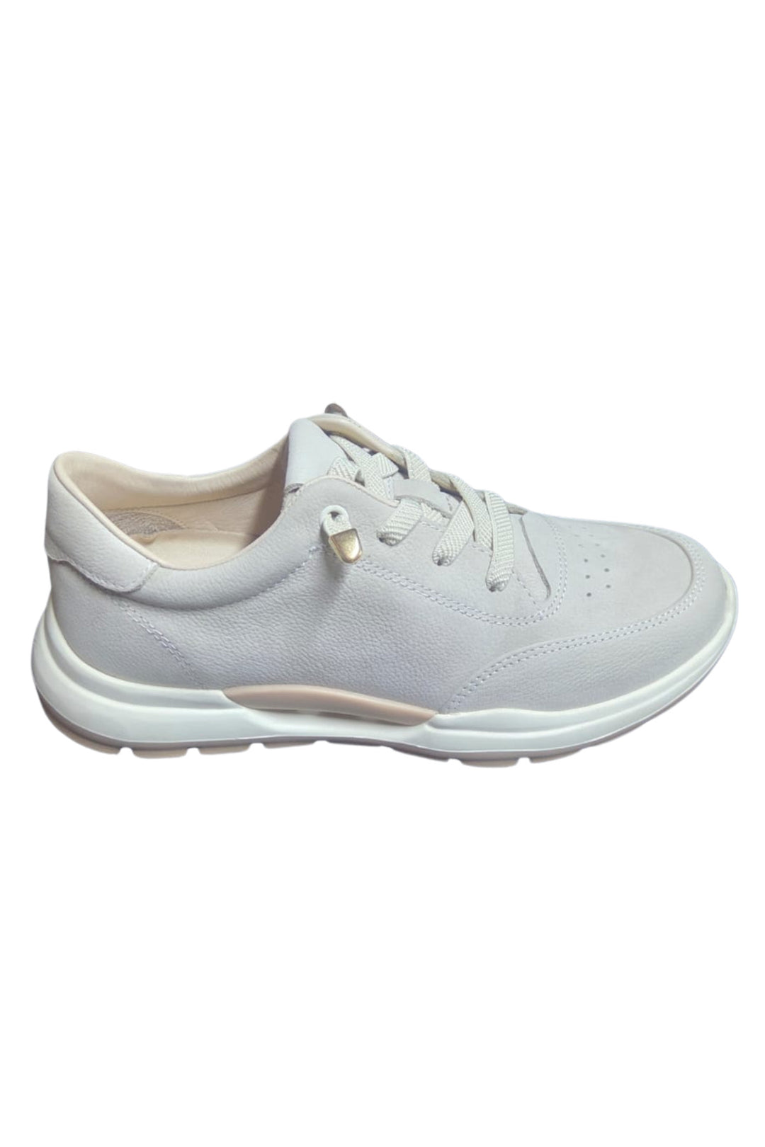 Wavelys MARA Baskets de marche et de sport élégantes en cuir nubuck véritable à lacets blancs avec semelle confortable. - Blanc
