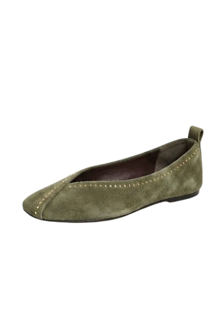Wavelys VANESA Ballerines en cuir suédé véritable à semelle confortable avec détails cloutés - Vert