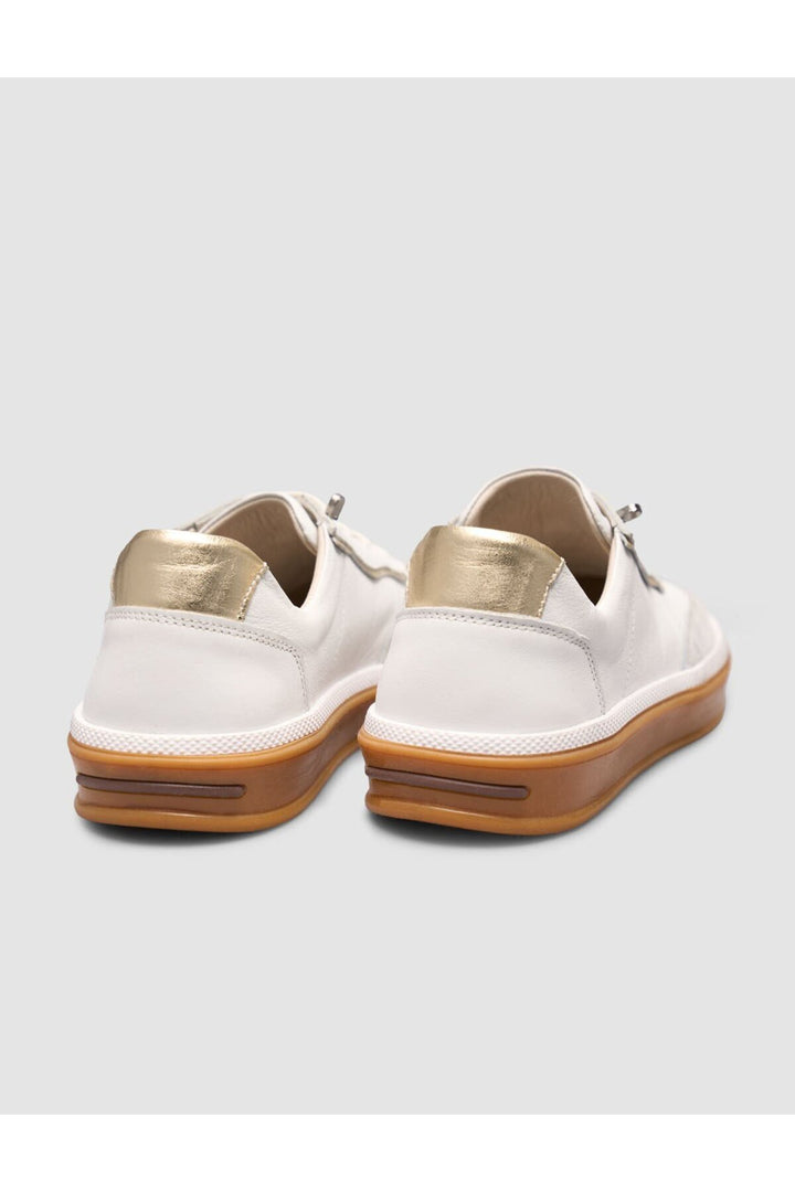 Cabani Shoes Baskets pour femmes en cuir véritable de veau blanc à lacets - Blanc