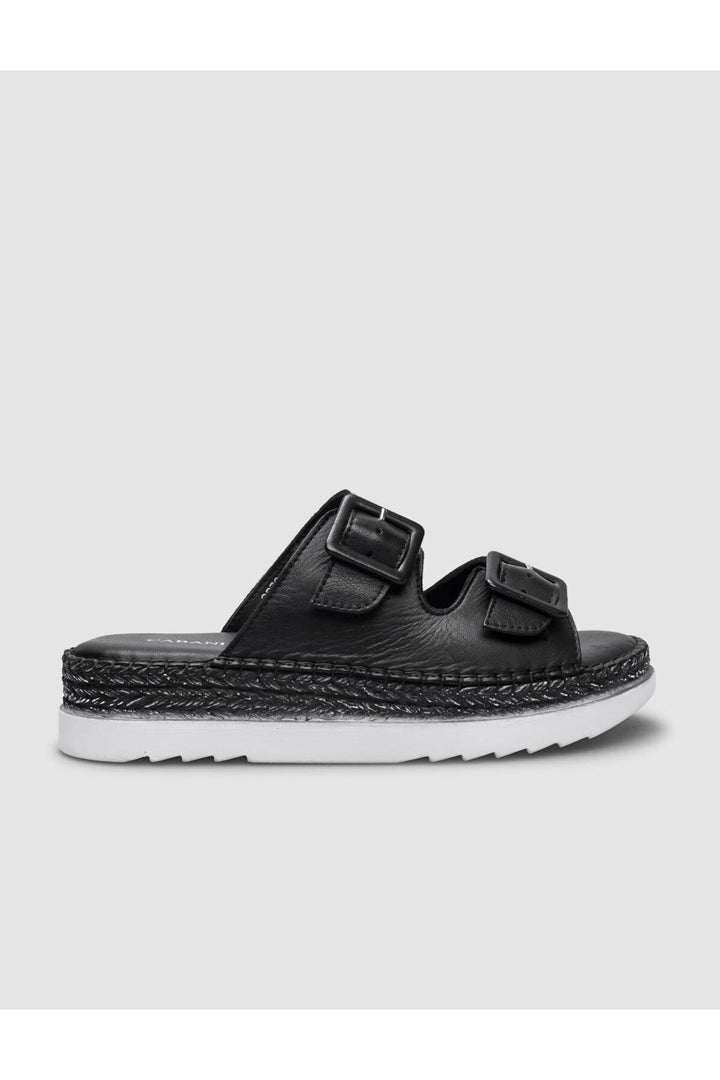 Cabani Shoes %100 Cuir Véritable Sandales Femme à Double Boucle Noires - Multicolore