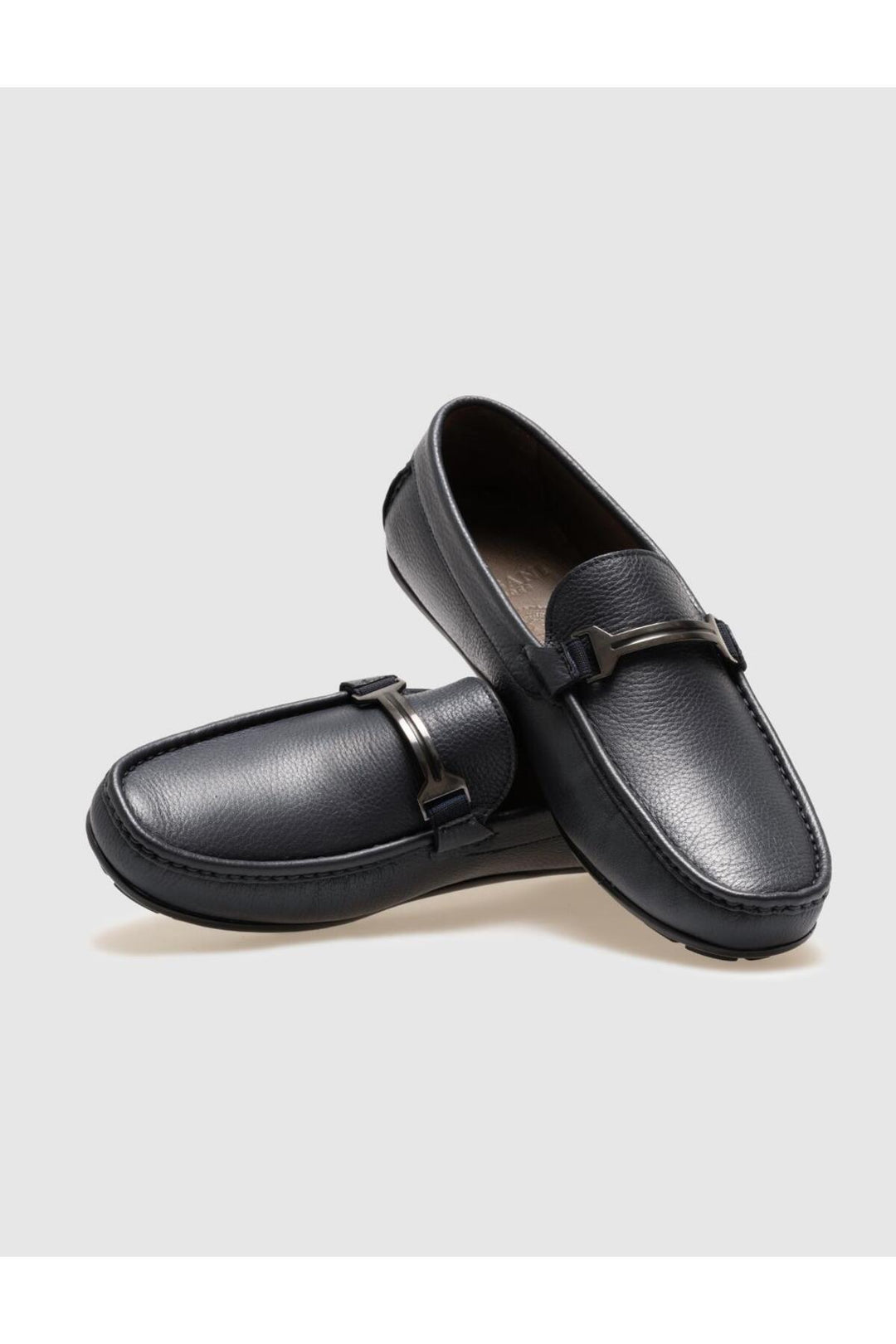 Cabani Shoes Mocassin pour homme en cuir véritable bleu marine avec boucle. - Bleu marine