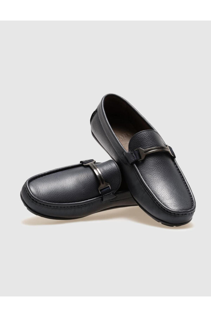 Cabani Shoes Mocassin pour homme en cuir véritable bleu marine avec boucle. - Bleu marine