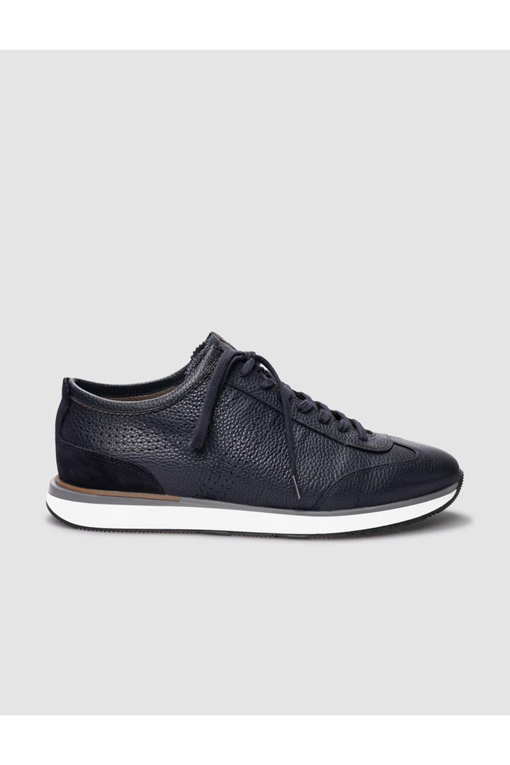 Cabani Shoes Chaussures de sport pour hommes en cuir véritable bleu marine à lacets - Bleu marine