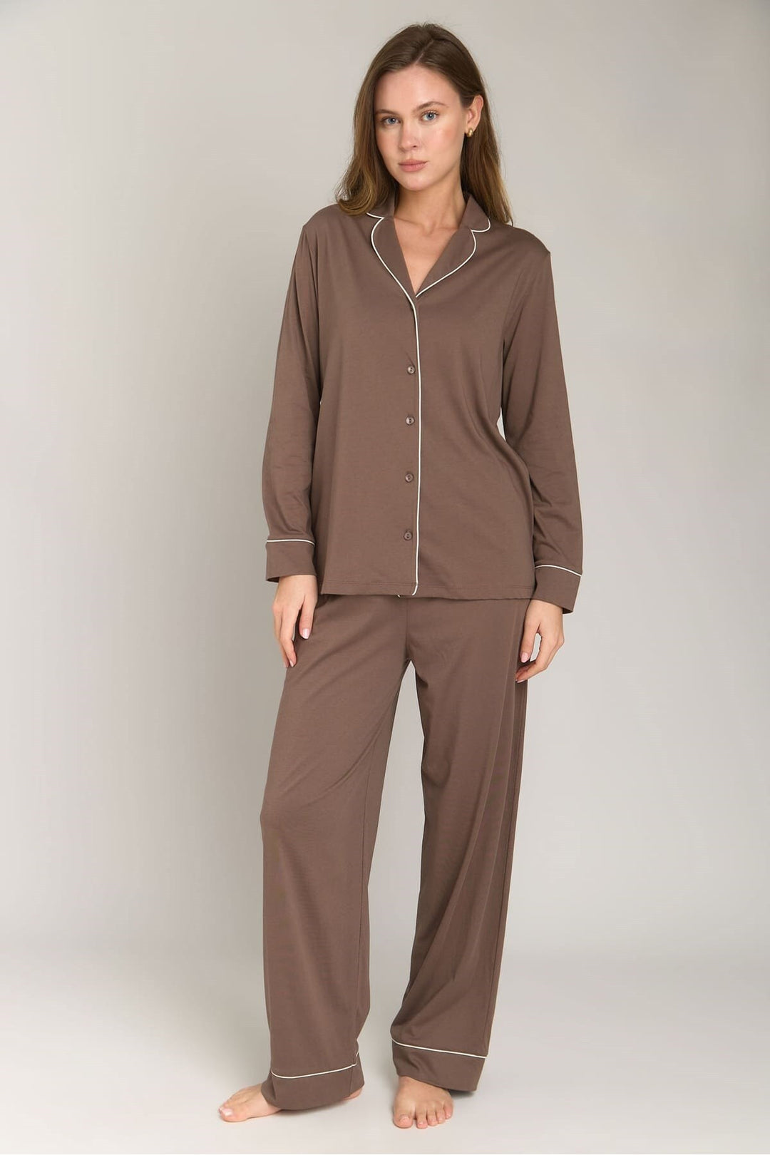 Lovely Things NINA Ensemble de Pyjama en Maille à Manches Longues - acı Marron