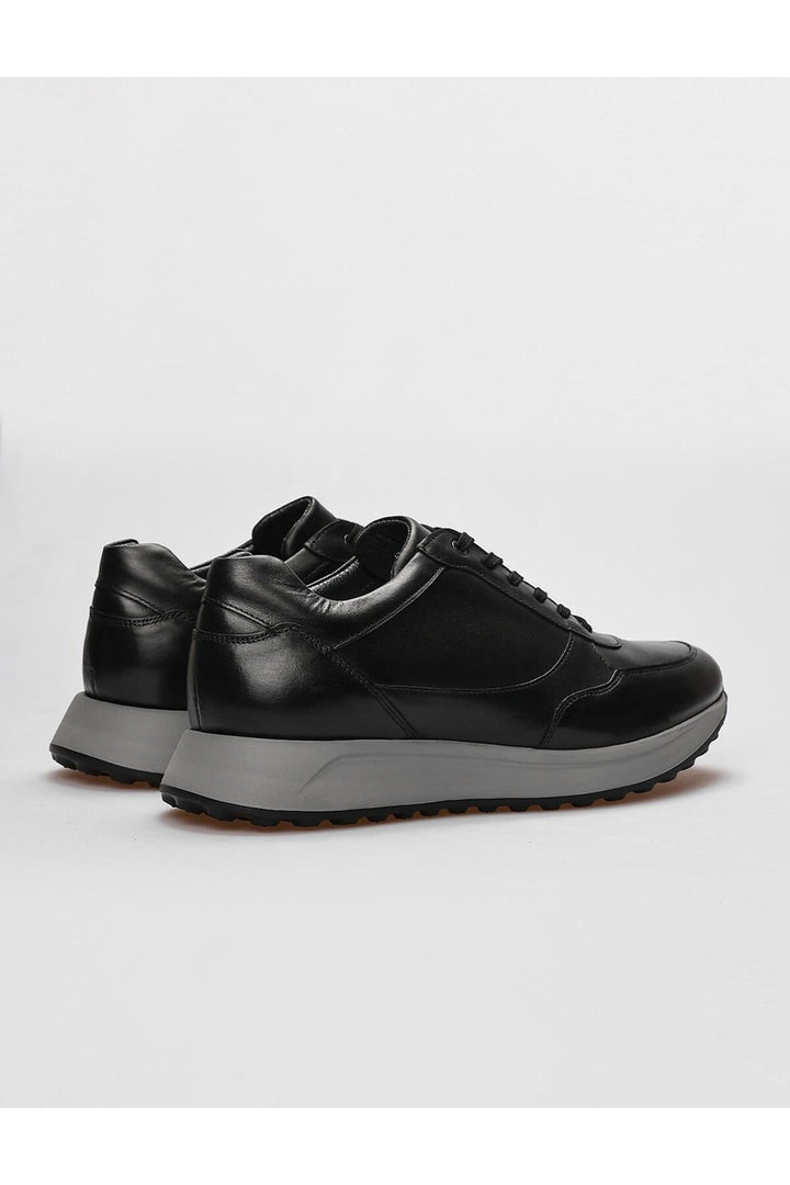 Cabani Shoes Chaussures de sport pour hommes en cuir véritable noires à lacets - Noir