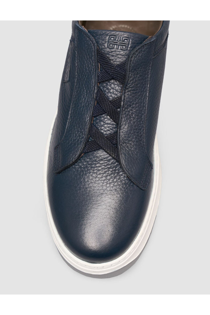 Cabani Shoes Chaussures de sport pour hommes en cuir véritable bleu marine à lacets. - Bleu marine