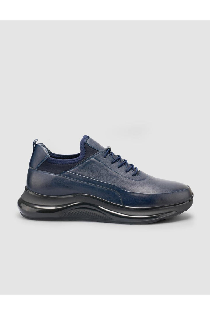 Cabani Shoes Chaussures de ville pour hommes en cuir véritable 100% bleu marine à lacets - Bleu marine