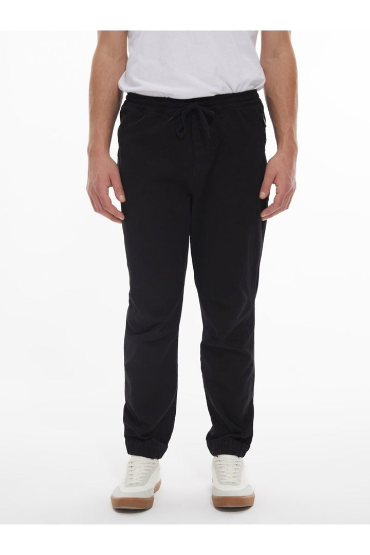 LTB Pantalon noir en gabardine à taille élastique