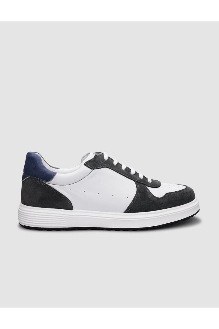 Cabani Shoes Chaussures pour hommes en cuir véritable 100% blanc-gris en suède avec lacets. - Blanc