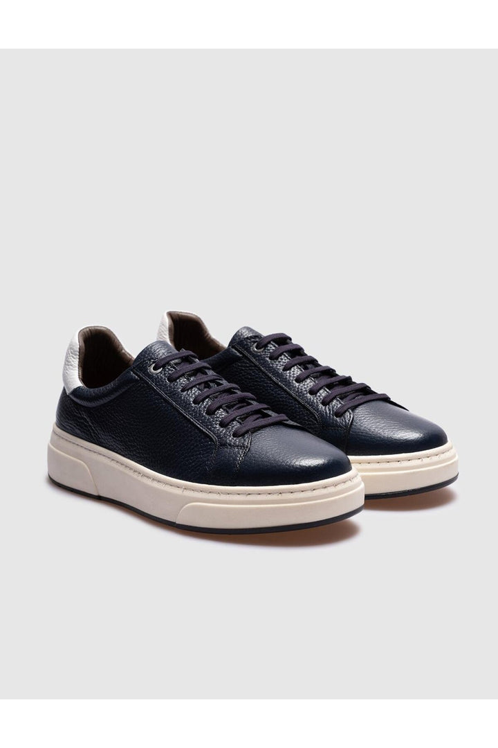Cabani Shoes Chaussures de sport pour hommes en cuir véritable bleu marine à lacets - Bleu marine